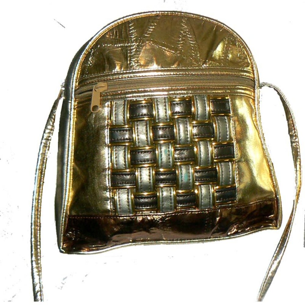 Leather Gold and Silver Waffle Weave Front Shoulder Bag